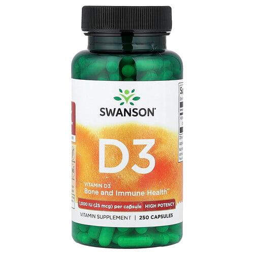 Swanson Vitamins Vitamin D3 High Potency 25 Mcg 1 000 Iu 250 Capsules product image