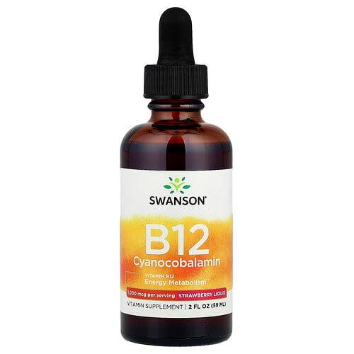 Swanson Vitamins B12 Cyanocobalamin Liquid Strawberry 2 Fl Oz 59 Ml product image