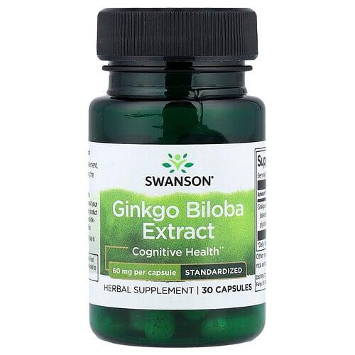 Swanson Vitamins Ginkgo Biloba Extract Standardized 60 Mg 30 Capsules