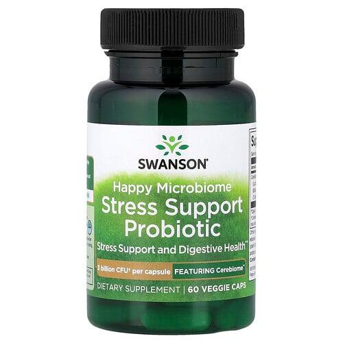 Swanson Vitamins Happy Microbiome Stress Support Probiotic 3 Billion Cfu 60 Veggie Caps