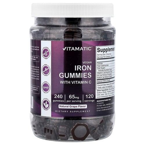 Vitamatic Vegan Iron Gummies With Vitamin C Grape 240 Gummies