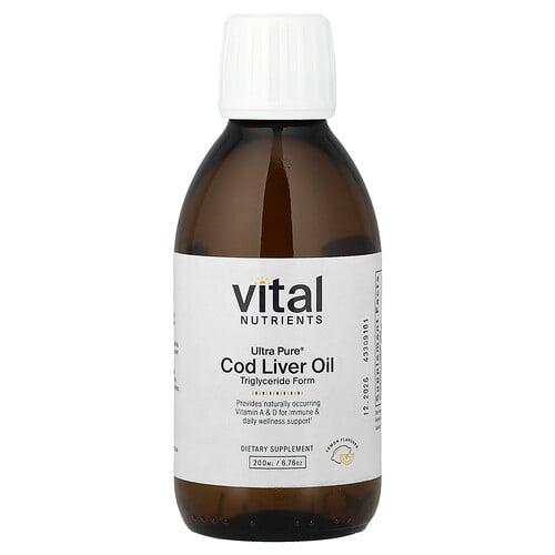 Vital Nutrients Ultra Pure Cod Liver Oil Lemon 6 76 Oz 200 Ml