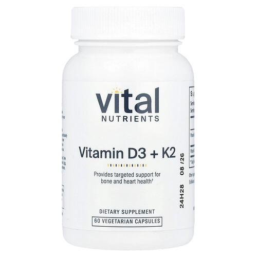 Vital Nutrients Vitamin D3 K2 60 Vegetarian Capsules