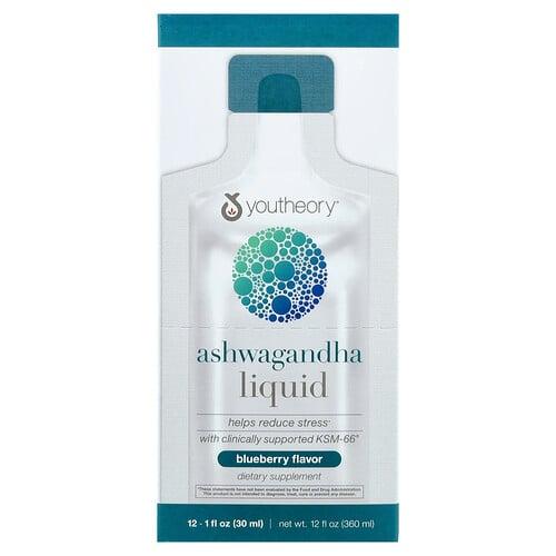 Youtheory Ashwagandha Liquid Blueberry 12 Pouches 1 Fl Oz 30 Ml Each