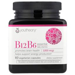 Youtheory B12 B6 Essential Daily Vitamins 60 Vegetarian Capsules