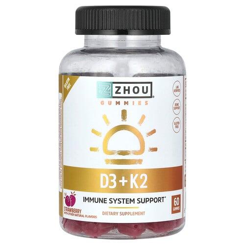 Zhou Nutrition D3 K2 Gummies Strawberry 60 Gummies
