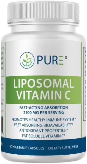 PURE Liposomal Vitamin C Capsules, 2100mg, Sunflower Lecithin, 180 Capsules, 60-Day Supply, Premium Wellness Supplement product image