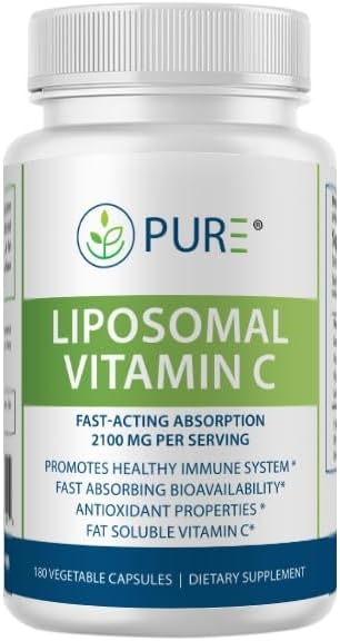 PURE Liposomal Vitamin C Capsules, 2100mg, Sunflower Lecithin, 180 Capsules, 60-Day Supply, Premium Wellness Supplement product image