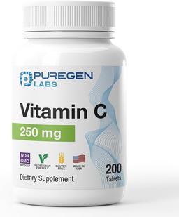 Puregen Labs, Vitamin C 250MG, Supports Healthy Immune System and Antioxidant Protection | Non-GMO | Gluten Free | Made in USA - 200 Tablets