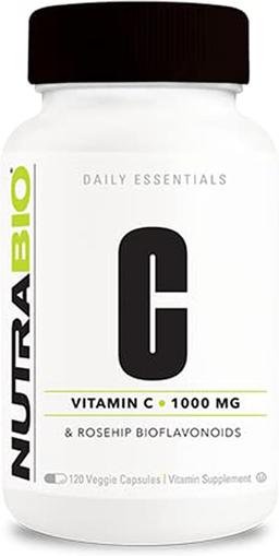 NutraBio Vitamin C with Rose Hip – Support for Healthy Bones, Teeth and Gums, Immune Function – No Fillers or Binders – (120 Capsules, 1000mg Vitamin C per Capsule)