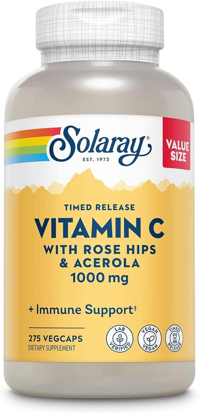 SOLARAY Vitamin C 1000 mg, Rose Hips & Acerola Bioflavonoids, Sustained Release Capsules, Two-Stage High Absorption & All-Day Immune Support, 60-Day Supply, 275 Servings, 275 Veggie Capsules product image