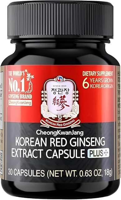 Korean Red Ginseng Extract Capsules Plus - All-in-One Vegan Supplement - Energy Boost and Immune Support, Caffeine Free and GMO Free (600mg, 30 Capsules) product image