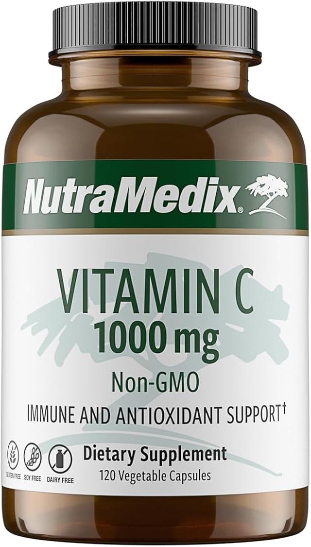 NutraMedix, Vitamin C, 1000mg - Antioxidant Supplement for Immune Support and Heart Health - Vitamin C from Ascorbic Acid - Vegan, Non-GMO (120 Veggie Capsules) product image