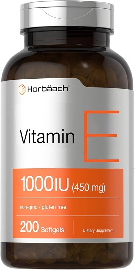 Horbäach Vitamin E 1000 IU Softgel Capsules | 200 Count | Non-GMO, Gluten Free, Preservative Free | Vitamin E Oil product image