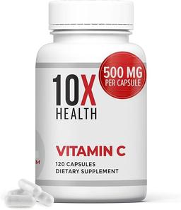 10X Health, Vitamin C 1000mg - 120 Capsules, Adult Immune Support, Antioxidant Protection, High-Potency Ascorbic Acid-Vitamin C for Collagen and Tissue Support - Vitamin C 1000mg - Non-GMO, Gluten Free