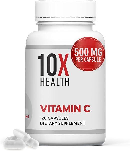 10X Health, Vitamin C 1000mg - 120 Capsules, Adult Immune Support, Antioxidant Protection, High-Potency Ascorbic Acid-Vitamin C for Collagen and Tissue Support - Vitamin C 1000mg - Non-GMO, Gluten Free product image