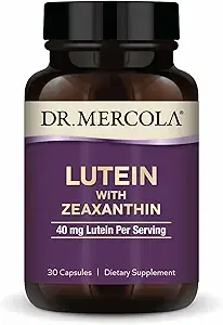 Dr. Mercola Lutein with Zeaxanthin, 30 Servings (30 Capsules), 40mg Lutein per Serving, Dietary Supplement, Supports Vision Health and Cognitive Function, Non-GMO