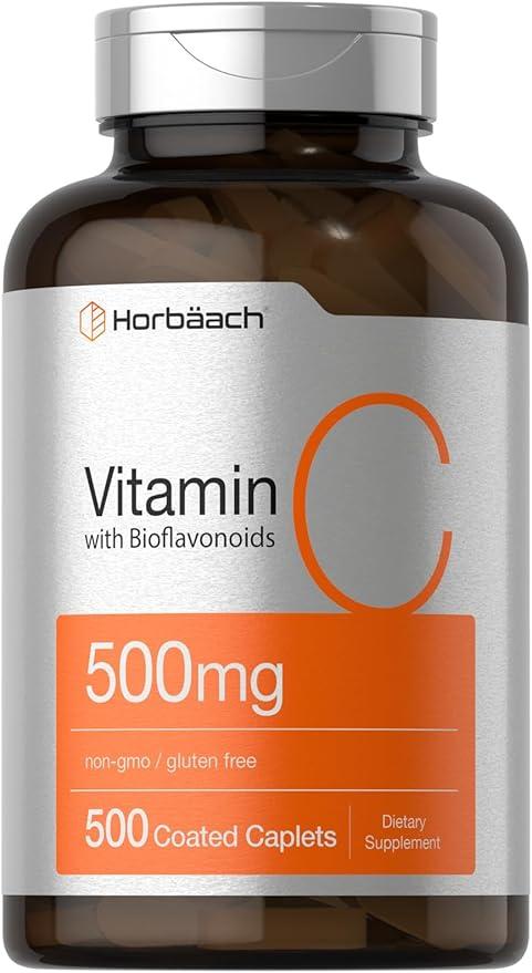 Horbaach Vitamin C 500mg | 500 Caplets | With Bioflavonoids and Rose Hips | Supplement for Women and Men | Vegetarian, Non-GMO, Gluten Free product image