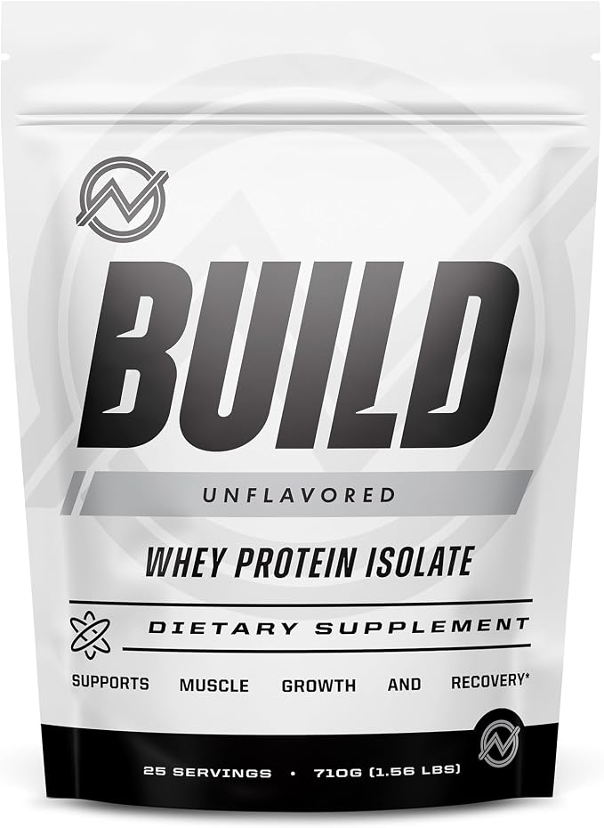 Outwork Nutrition Build Whey Protein Isolate Powder – Low Sugar, Gluten Free Protein Powder for Muscle Growth and Exercise Recovery, Scientifically Supported, Unflavored, 0.7kg (1.5 lbs) product image
