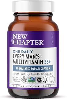 New Chapter Men's Multivitamin 50 Plus for Brain, Heart, Digestive, Prostate & Immune Support with 20+ Nutrients + Astaxanthin - Every Man's One Daily 55+, Gentle on The Stomach - 72 ct