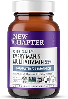 New Chapter Men's Multivitamin 50 Plus for Brain, Heart, Digestive, Prostate & Immune Support with 20+ Nutrients + Astaxanthin - Every Man's One Daily 55+, Gentle on The Stomach - 72 ct product image