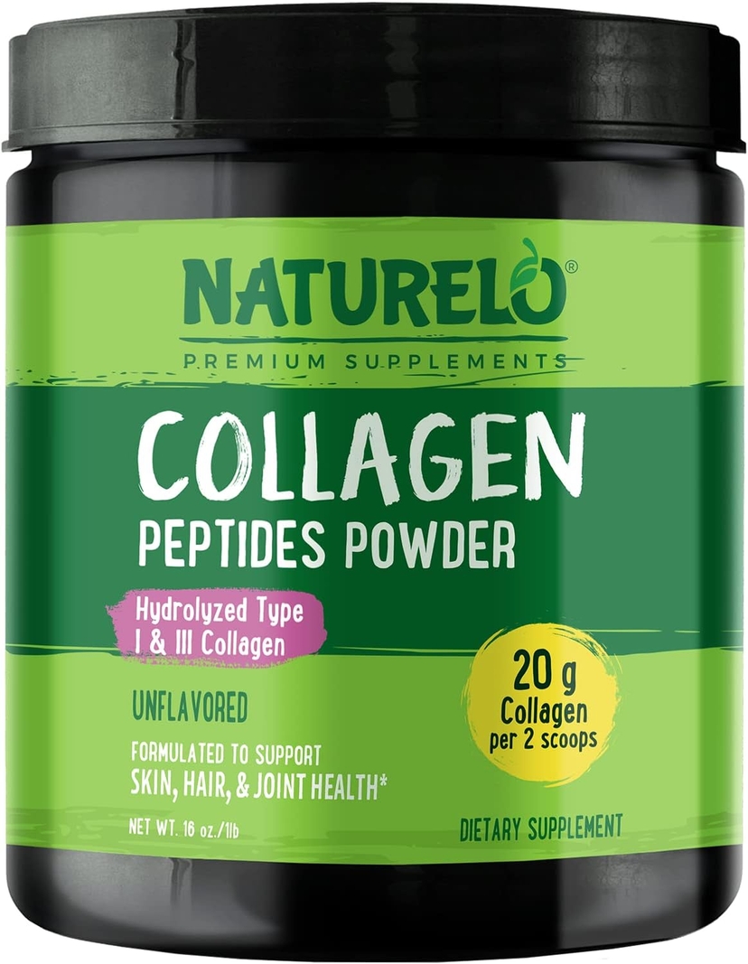 NATURELO Collagen Peptides Powder, Hydrolyzed Collagen Types I and III, Skin Hair and Joint Health - Unflavored, 473.2ml (16oz) | 45 Servings product image