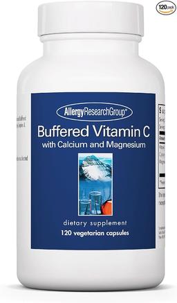 Allergy Research Group Buffered Vitamin C - 100mg Buffered Vitamin C per Serving, Ascorbic Acid Powder Capsules with Calcium Magnesium Complex, Immune Health - 120 Capsules