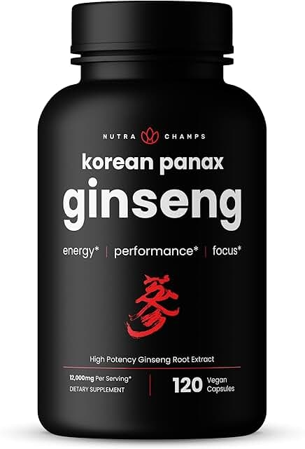NutraChamps Korean Red Panax Ginseng Capsules | Ultra-Potent Ginsenosides for Energy, Focus, Performance, Vitality and Immune Support | Korean Ginseng Root Extract (120, Red) product image