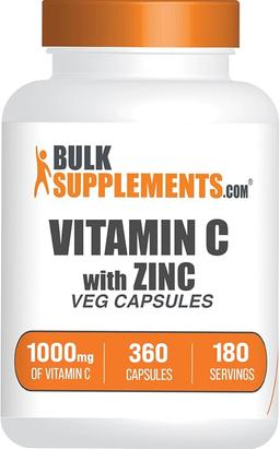 BulkSupplements.com Zinc Capsules with Vitamin C - Vitamin C 1000mg & Zinc 15mg, Immune Support - Vegan, 2 Capsules per Serving, 360 Veggie Capsules (1 Pack)
