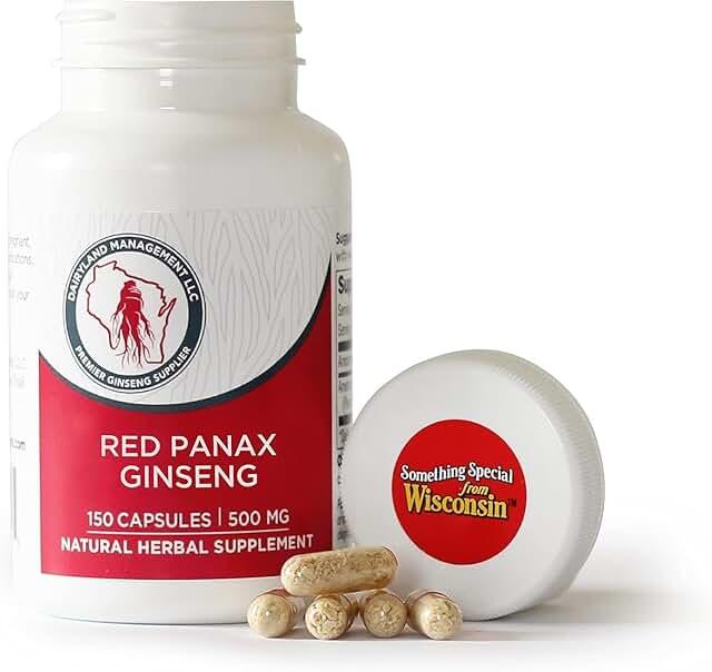 100% Authentic Korean Red Ginseng Capsules - 500mg. Potent Ground Ginseng Root Extract Powder - No Fillers, Binders, or Other Additives. (150 Count) product image