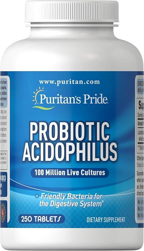 Puritan's Pride Daily Probiotic Acidophilus, 100 Million Live Cultures, Dietary Supplement for Digestive, Gut, and Immune Health, Soy, Sodium, and Gluten Free, 8 Month Supply, 250 Tablets product image