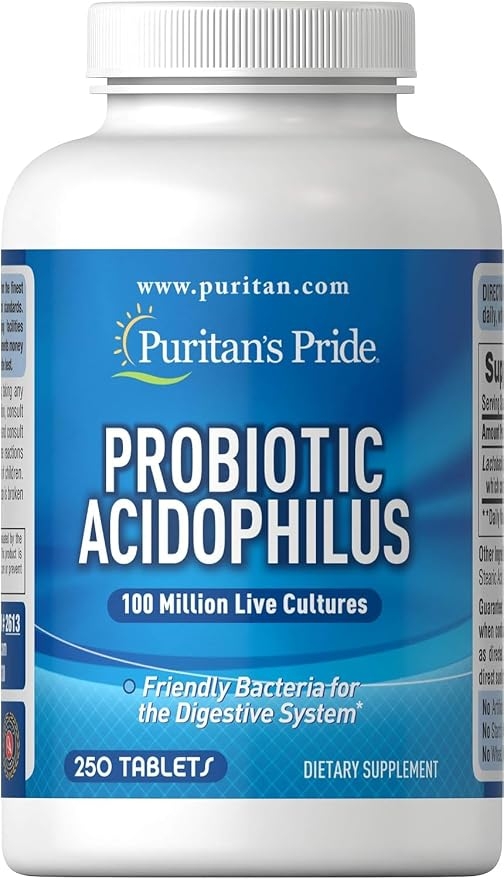 Puritan's Pride Daily Probiotic Acidophilus, 100 Million Live Cultures, Dietary Supplement for Digestive, Gut, and Immune Health, Soy, Sodium, and Gluten Free, 8 Month Supply, 250 Tablets product image