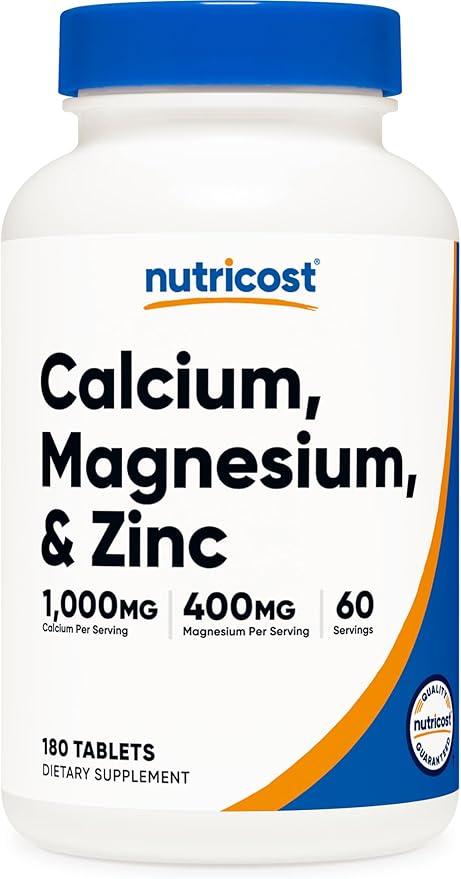 Nutricost Calcium, Magnesium & Zinc Tablets 1,415mg, 180 Count - Vitamin/Mineral Blend Supplement, 60 Servings - Gluten Free, Non-GMO product image