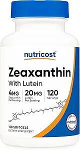 Nutricost Lutein with Zeaxanthin 20mg, Softgels 120 Count - Potent, Non-GMO, Gluten Free