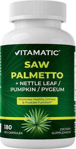 Vitamatic Saw Palmetto Extract 180 Vegetarian Capsules for Men and Women - Made with Pumpkin Seed, Pygeum, and Nettle Leaf - USA - Promotes Healthy Prostate Function