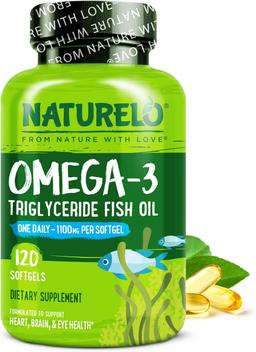 NATURELO Burpless Omega 3 Fish Oil Supplement - 1100mg Triglyceride Omega-3, EPA + DHA, Liquid Fish Oil for Heart, Eye, Brain, Joint Health - 60 Softgels, 2-Month Supply