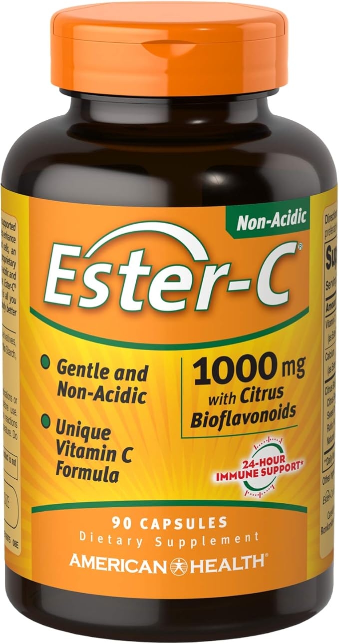 Ester-C American Health with Citrus Bioflavonoid Capsules - 24-Hour Immune Support, Gentle on Stomach, Non-Acidic Vitamin C - Non-GMO, Gluten Free - 1000mg, 90 Capsules product image