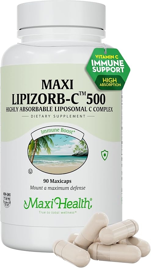 Maxi Health, Liposomal Vitamin C 500mg Capsules, Digestive Blend, High-Potency Vitamin C with Superior Absorption, Non-GMO Kosher Vegetarian Physician Formulated Immune Support Supplement (90 Capsules) product image