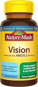 Nature Made Vision Based the AREDS 2 Formula, Eye Vitamin with Lutein and Zeaxanthin, Supports Healthy Vision and Eye Function with Vitamin C, Vitamin E, Zinc and Copper, 60 Softgels, 30-Day Supply