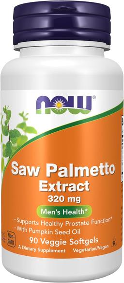 NOW Foods Supplements, Saw Palmetto Extract 320 mg, with Pumpkin Seed Oil, Men's Health*, 90 Vegetable Softgels