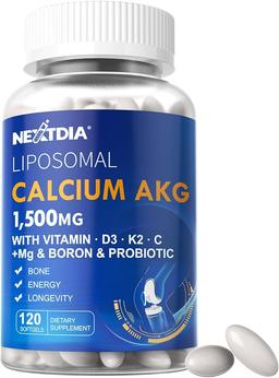 Liposomal Calcium AKG Supplement 1500mg (with Vitamin D3 & K2, Softgels for Women and Men) │ High Absorption │ Contains Magnesium Glycinate, Boron, Probiotics, Bone Health Vitamin C - 120 Softgels