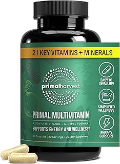 Primal Harvest Primal Multivitamin - Daily Multi-Vitamin Supplement with 21 Essential Vitamins & Minerals for Women & Men - Vitamin A, C, D, E, B12, B6, Biotin, Folic Acid, Zinc, Copper & Selenium product image