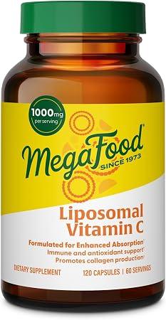 MegaFood, Liposomal Vitamin C, 1000mg per Serving - Collagen Production & Immune Support Supplement - High Potency Formula - Superior Absorption & Gentle on Stomach - 120 Vitamin C Capsules, 60 Servings product image