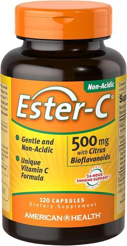 American Health Ester-C with Citrus Bioflavonoids Capsules - Gentle on Stomach, Non-Acidic Vitamin C - 500mg, 60 Servings, 120 Count