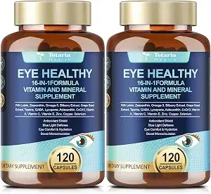 AREDS 2 Eye Vitamin and Mineral with Bilberry Extract Omega-3, Eye Vitamin for Senior Macular Health and Dry Eyes, Eye Vitamin with Lutein and Zeaxanthin to Support Eye Strain and Hydration (2-Pack) product image