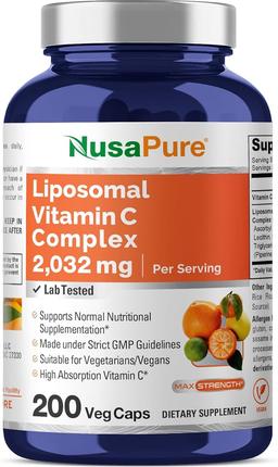 NusaPure Liposomal Vitamin C 2032mg - 200 Vegi Vegan Capsules, Bioperine - High Absorption Ascorbic Acid