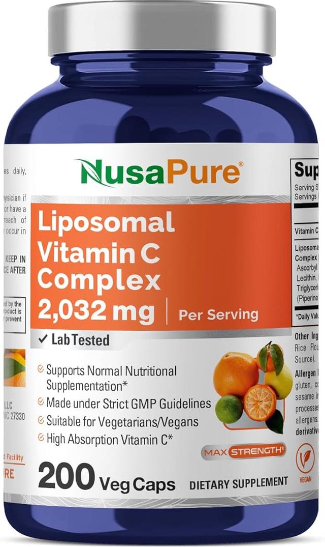 NusaPure Liposomal Vitamin C 2032mg - 200 Vegi Vegan Capsules, Bioperine - High Absorption Ascorbic Acid product image