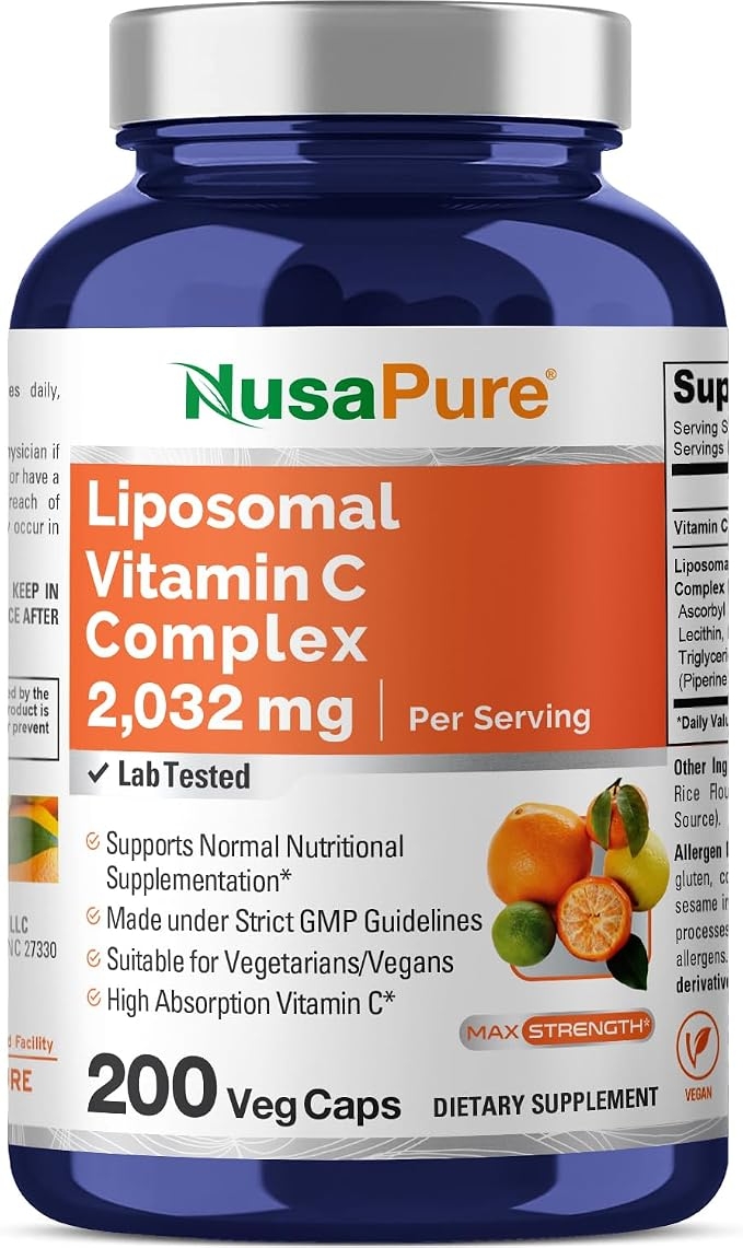 NusaPure Liposomal Vitamin C 2032mg - 200 Vegi Vegan Capsules, Bioperine - High Absorption Ascorbic Acid product image