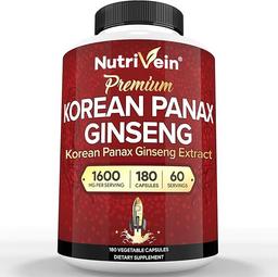 Nutrivein Premium Korean Red Ginseng Supplement 1600mg - 180 Capsules - Powerful Korean Red Ginseng for Vitality, Clarity, Performance and Defense