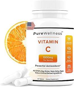 Purewellness - Vitamin C 1000mg Tablets | Vitamin C Tablets: High-Potency Immune Support and Antioxidant Protection | Healthy Skin, Collagen Production and Overall Wellness Support | 120 Capsules